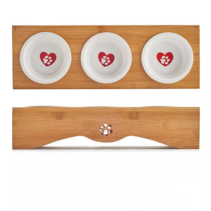 Pet Food Utensils Natural Bamboo Wood Dining Table