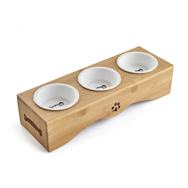 Pet Food Utensils Natural Bamboo Wood Dining Table