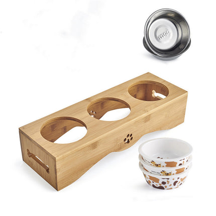 Pet Food Utensils Natural Bamboo Wood Dining Table