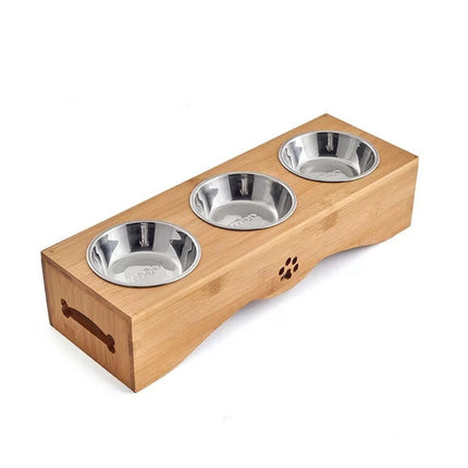 Pet Food Utensils Natural Bamboo Wood Dining Table