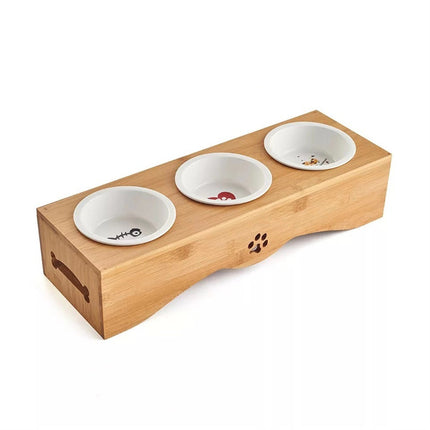 Pet Food Utensils Natural Bamboo Wood Dining Table